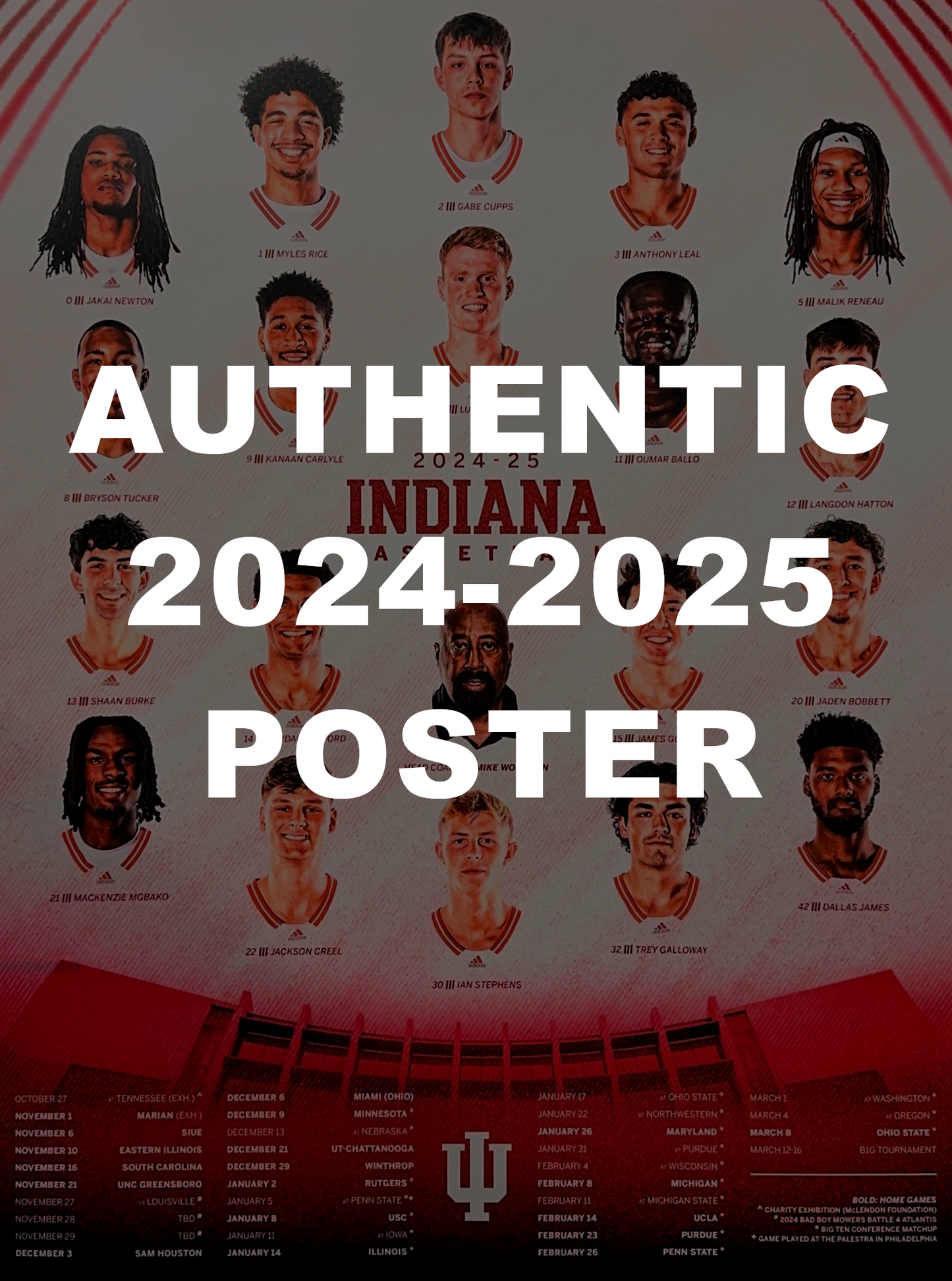 Indiana University Hoosiers 2024-25 Men's Basketball Schedule Poster