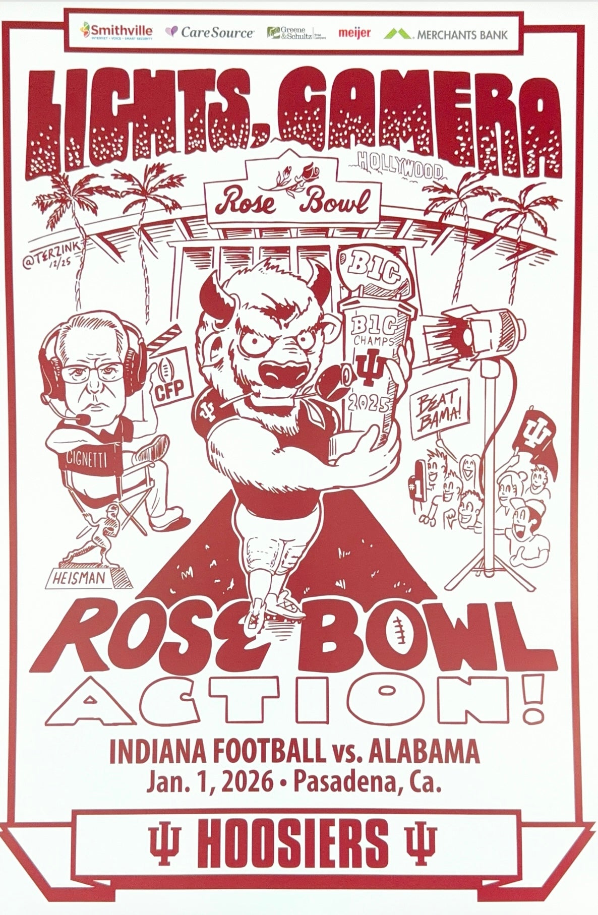 Indiana University Hoosiers 2025 Football Rose Bowl Spirit Poster