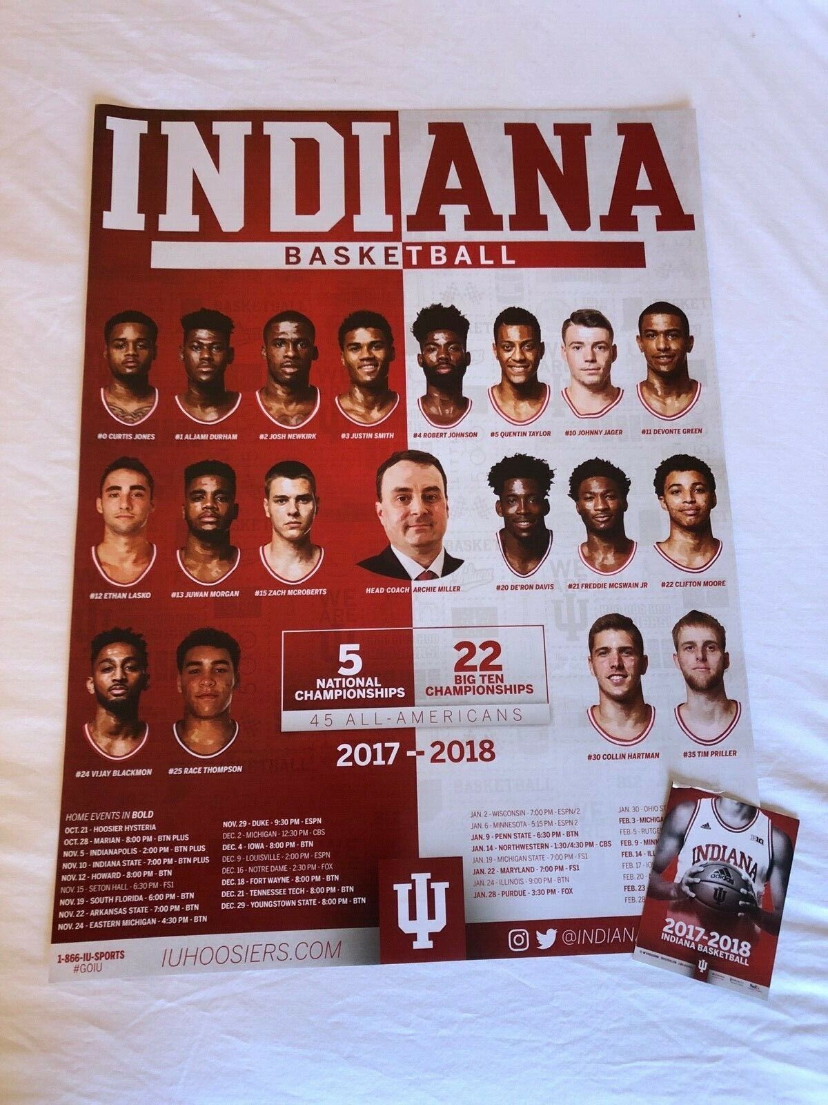 Indiana University Hoosiers 2017-18 Men's Basketball Poster & Schedule