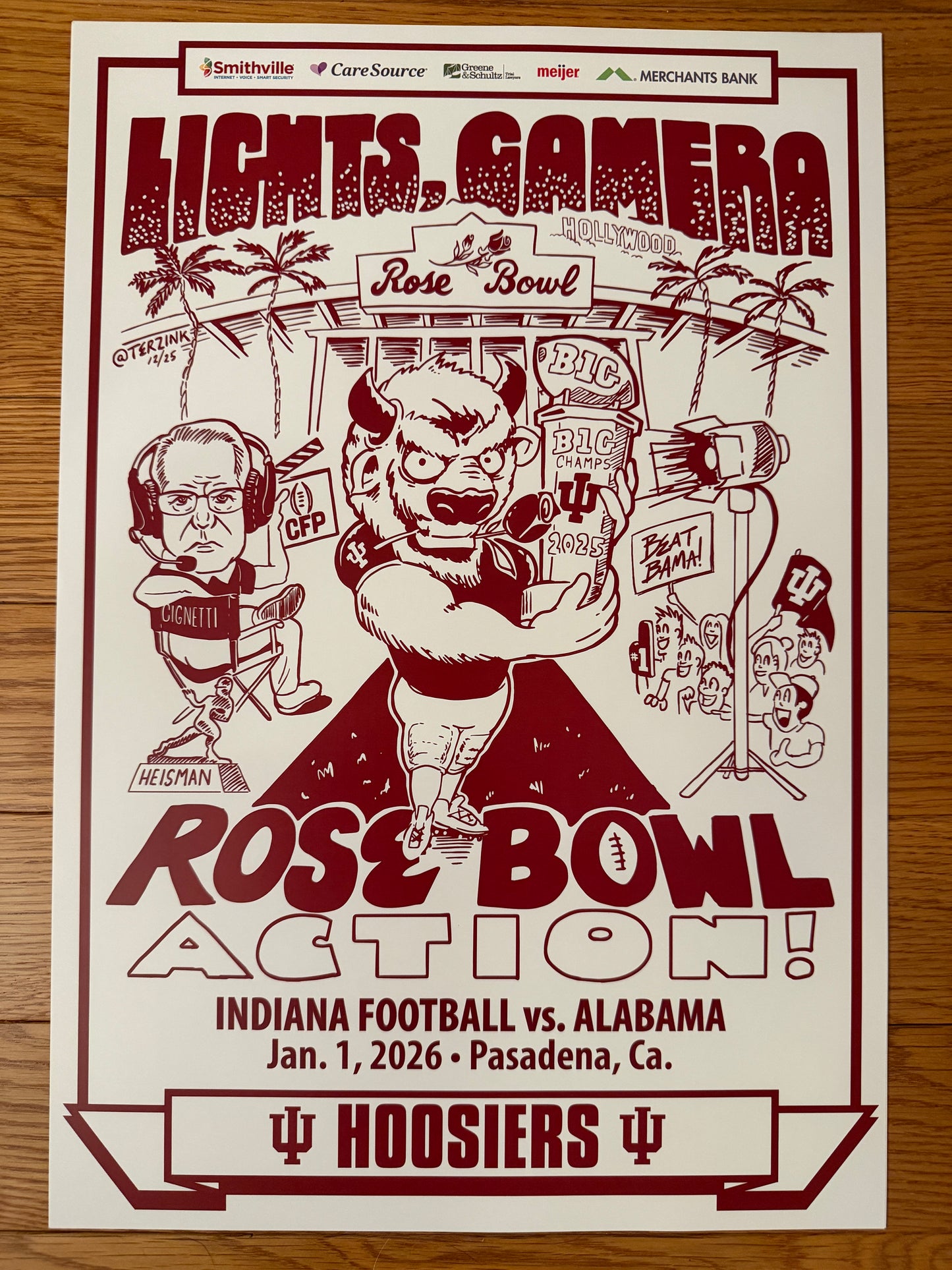 Indiana University Hoosiers 2025 Football Rose Bowl Spirit Poster