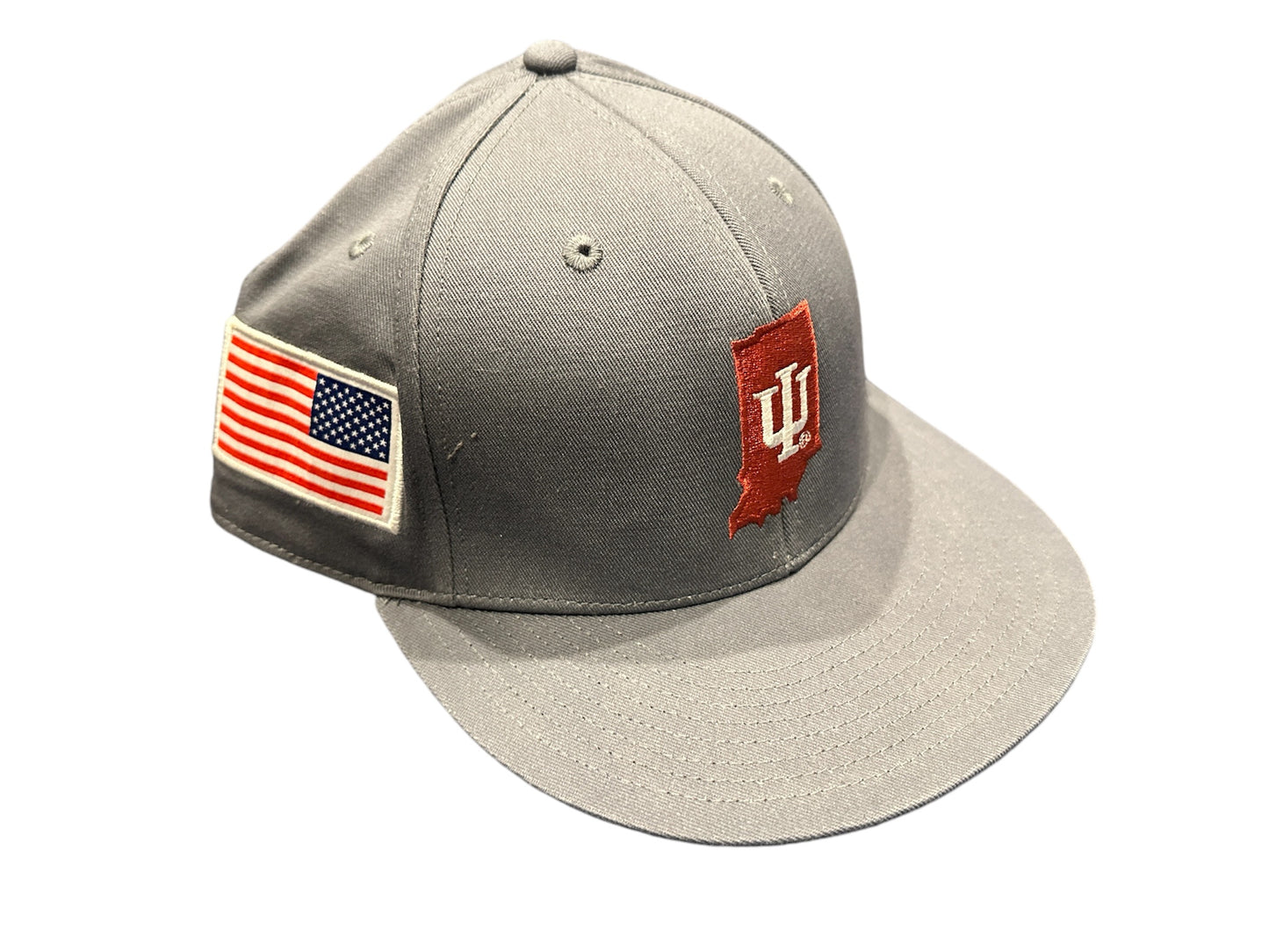 A gray Adidas Salute To Service hat with an 'IU' logo on the front and a '37' logo on the bill, indicating it is an Indiana University Hoosiers football team exclusive item.