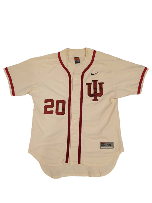 Indiana University Hoosiers baseball jersey in beige, red, and black colors with the number 20 and 'IU' logo on the front.