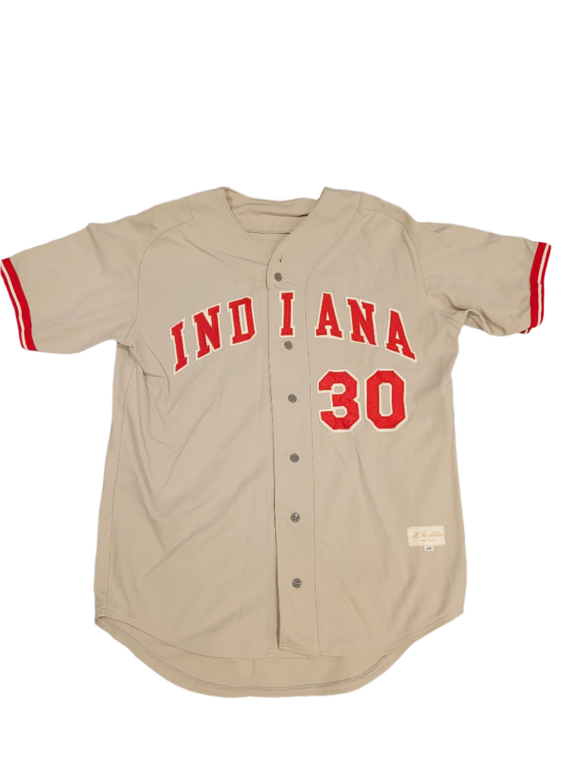 A beige and red Indiana University baseball jersey with the number 30 and the word 'INDIANA' printed on it.