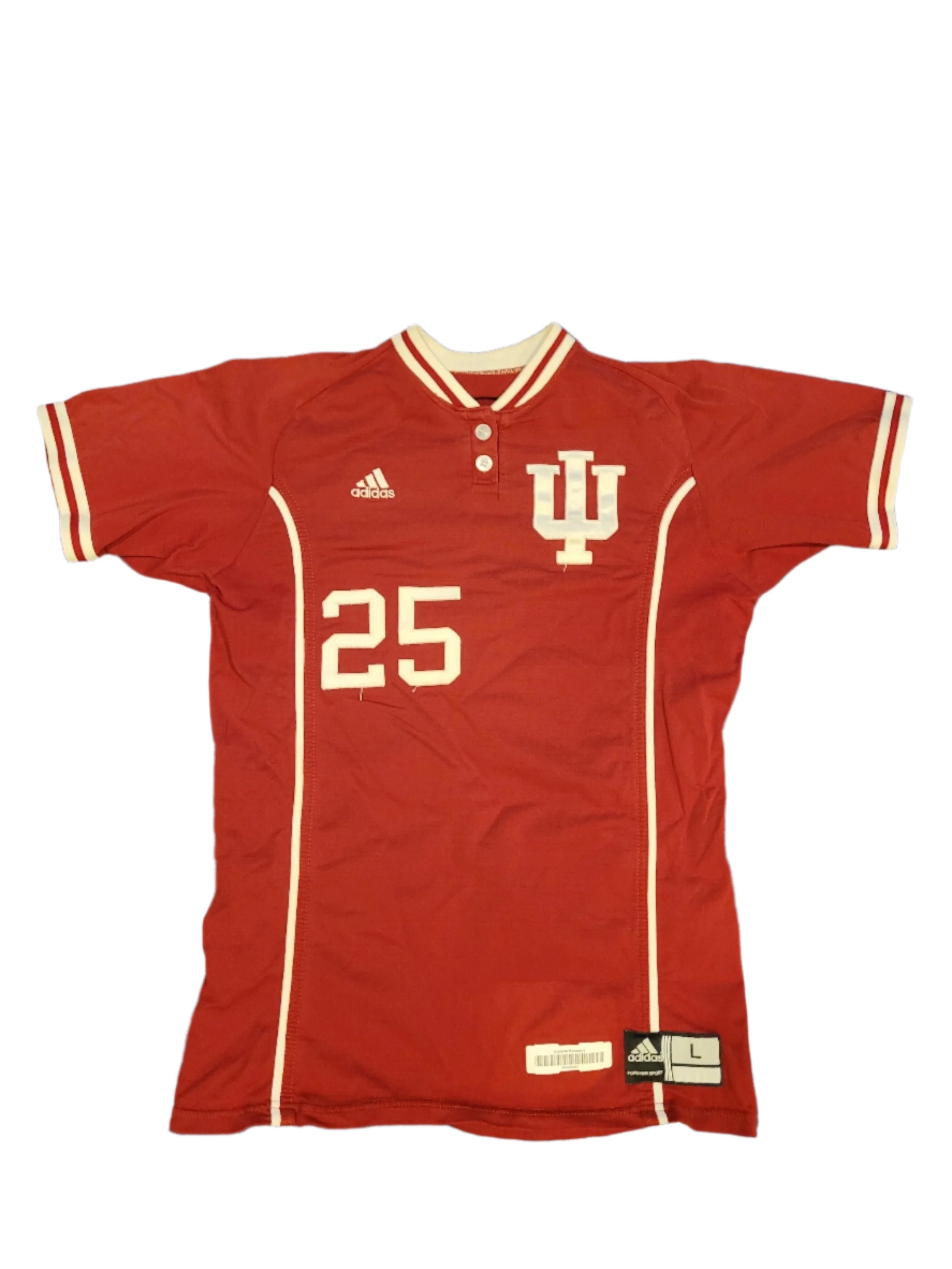 Red and white Indiana Hoosiers softball jersey with the number 25 and Adidas branding.