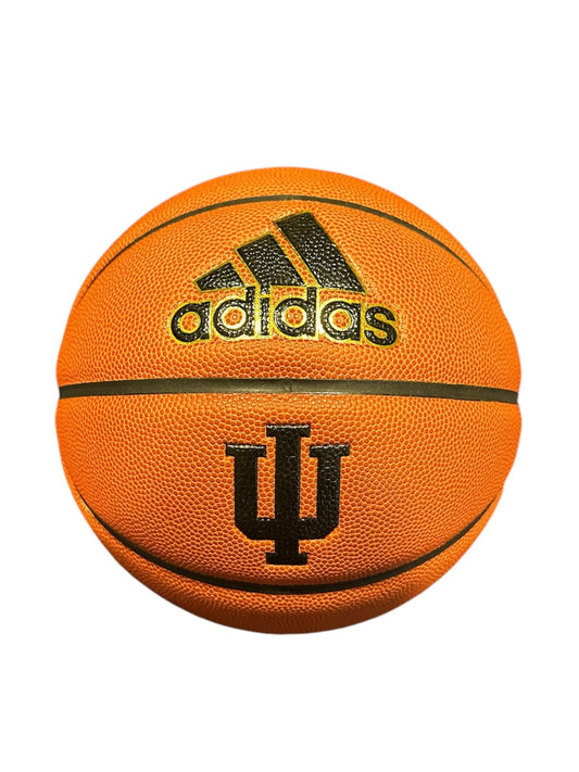A full-sized men's basketball with the Indiana University Hoosiers team logo and the Adidas logo.